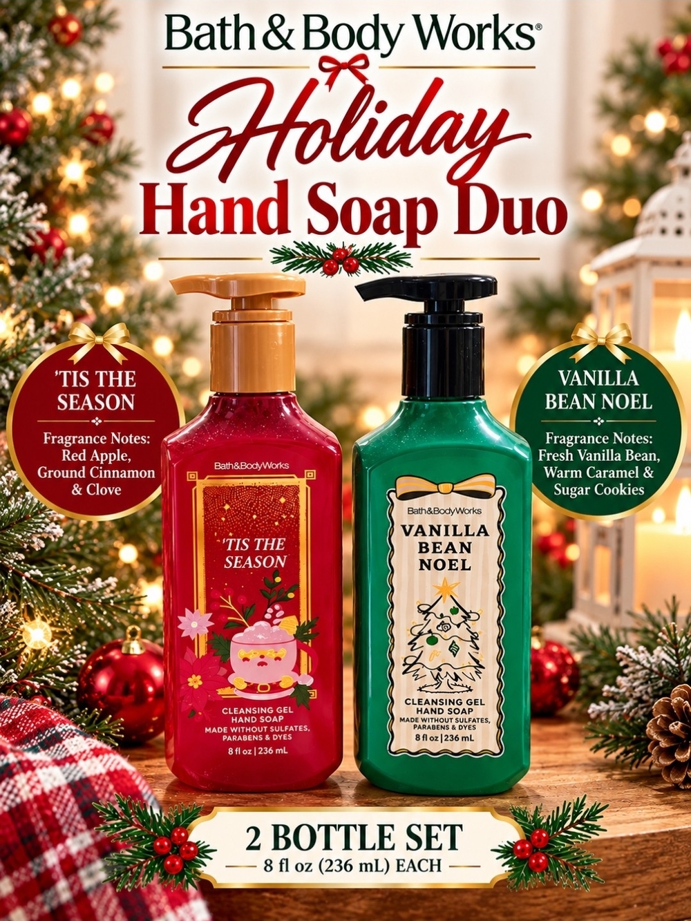 Bath & Body Works Red & Green Holiday Hand Soap Duo